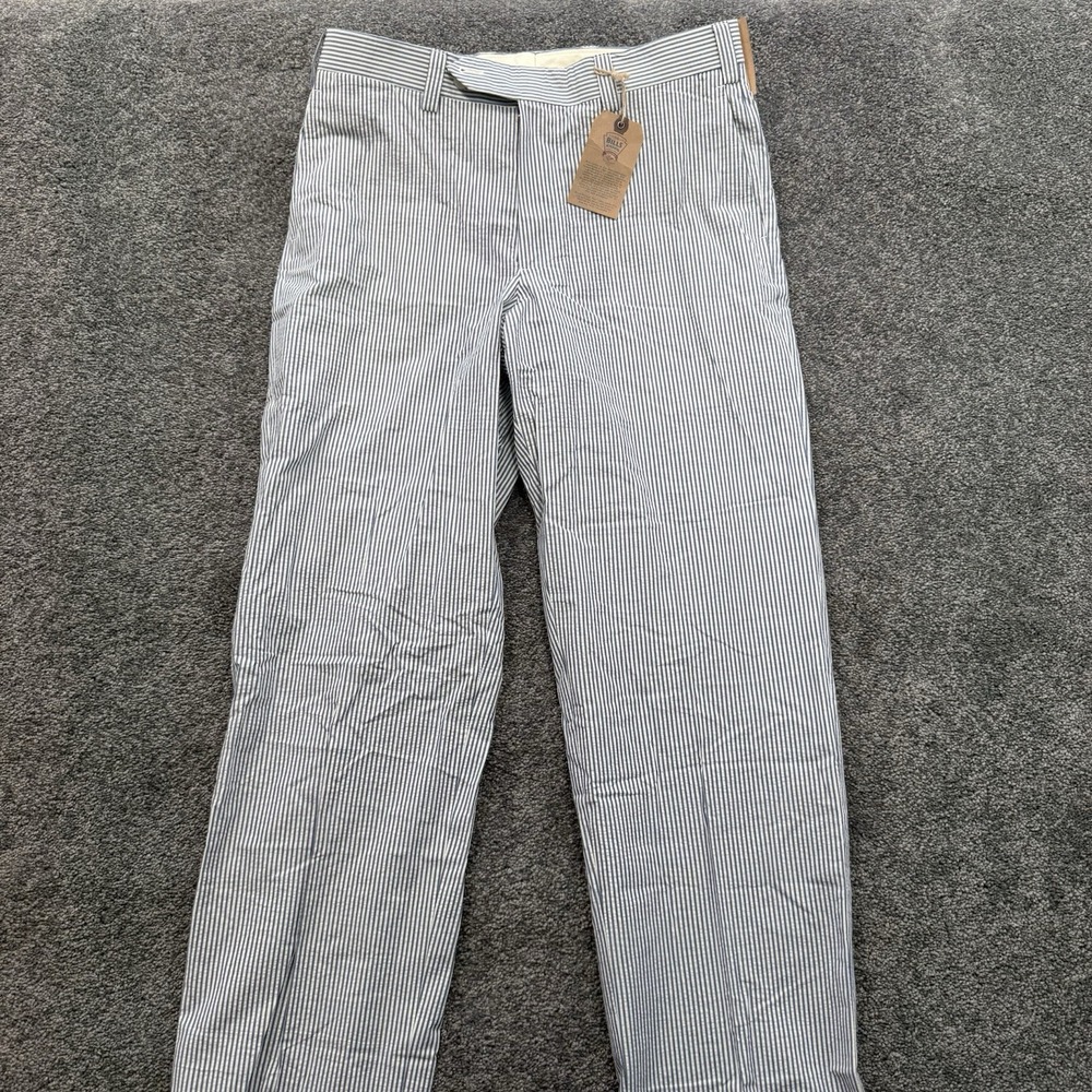 Mens 33 Bills Khakis SEERSUCKER M2-NVSE Pants Flat Front Striped USA Tea Label